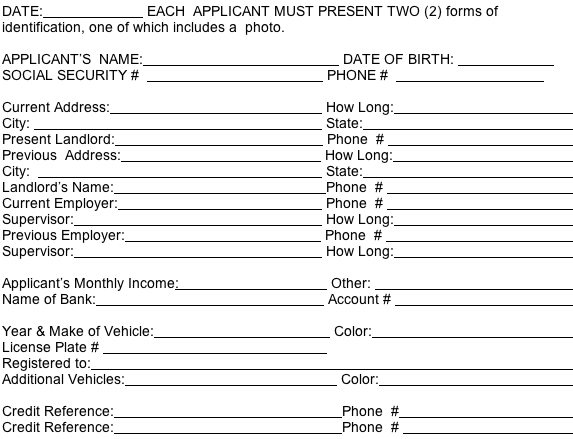 simple rental application template